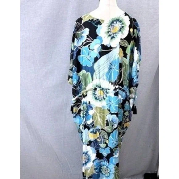Johnny Was Jenn Drawcord Kaftan Floral Maxi Dress NWT L/XL Rayon Silk $298